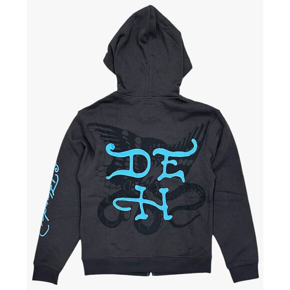 Ed Hardy Men's Hoodie Panther Snake Fleece Full Zip Sweatshirt in Charcoal - Picture 3 of 3